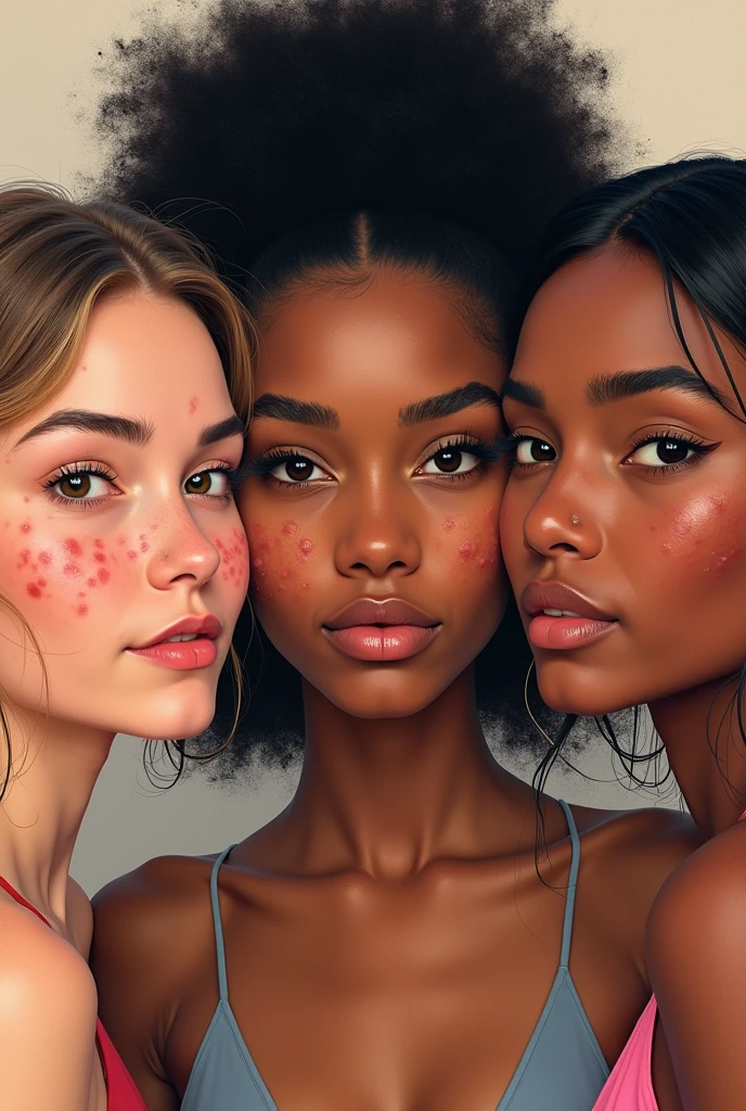 3 girls one redhead, a black woman and a white woman with long straight black hair
