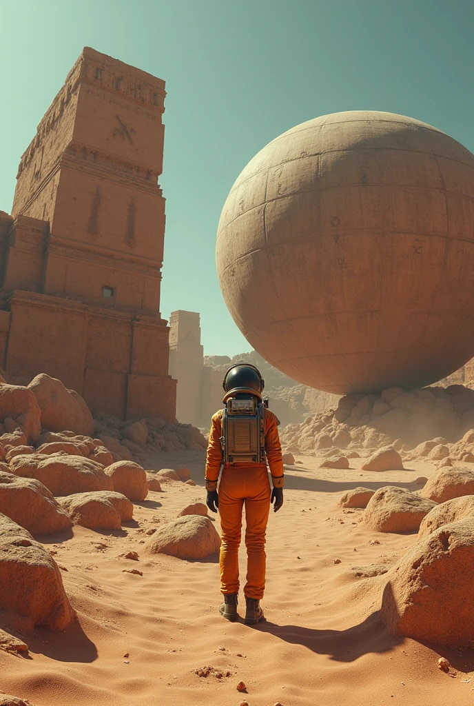 a girl on a barren, rocky planet, talking to human-like creatures with sunburnt skin