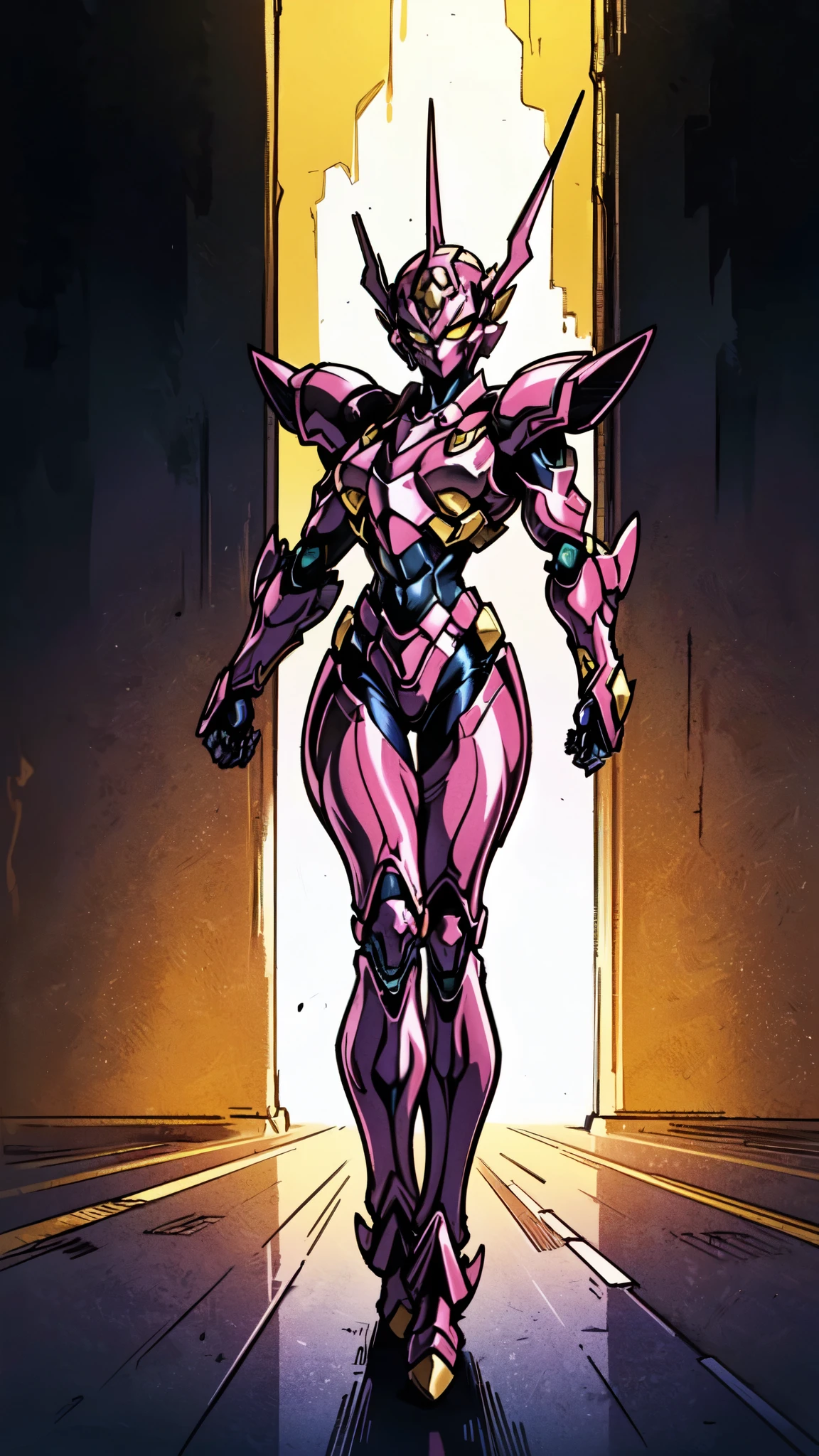 Hot insect shell woman, Guyver style, evil smile, scaraber reploid, bellows tail, cel shade adult animation, alien queen, metroid suit