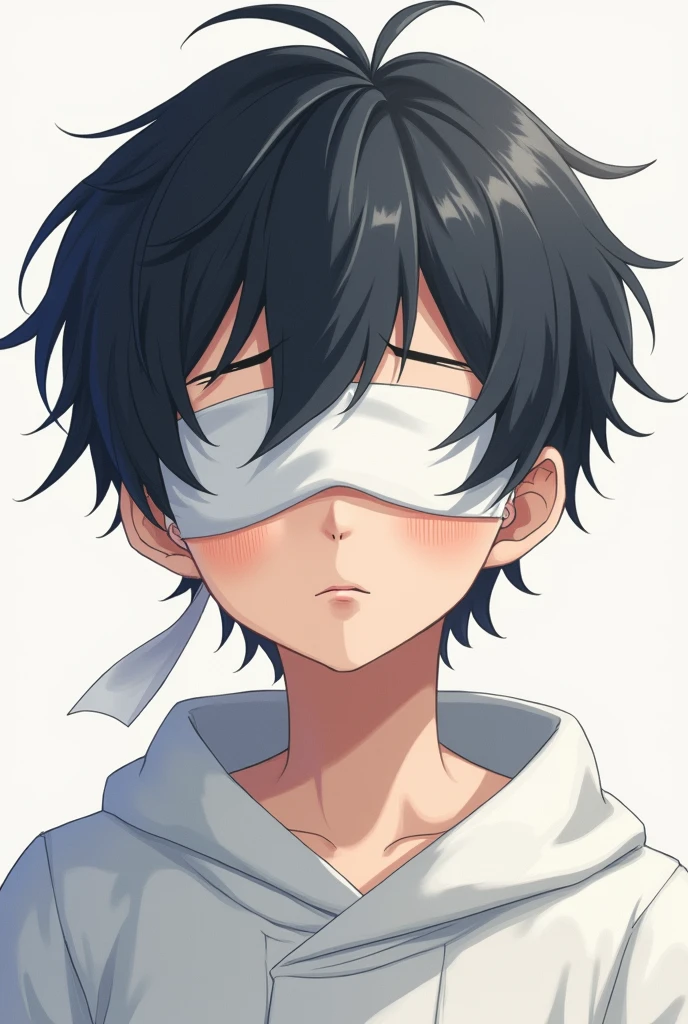 Boy with a black blindfold on his eyes, anime