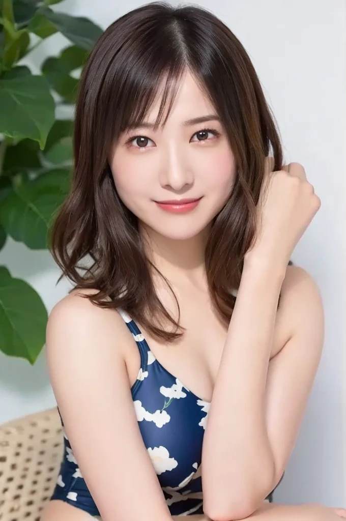 masutepiece, Best Quality, Illustration, Ultra-detailed, finely detail, hight resolution, 8K, Beautiful detailed eyes, (Bold swimsuit),Short bob hair,Natural Color Lip,cute smile face、26-year-old girl、hairarmpits、spring valley、