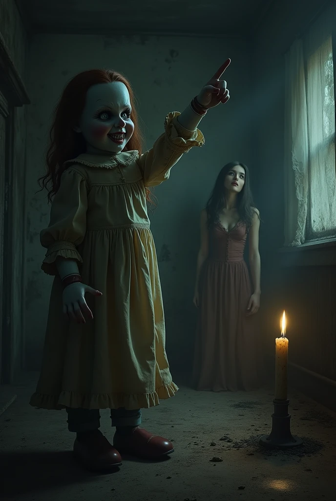 A young beautiful woman, trapped in a haunted Victorian mansion, must navigate a labyrinth of blood-soaked corridors while being hunted by a vengeful spectral entity. Her only weapon is a rusty, antique key, which she believes holds the secret to breaking the curse and escaping the house alive. blood marks on face and crying