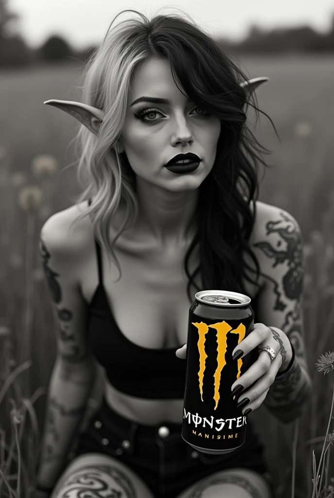 NSFW,Horny troubled young e-girl with red hair streak drinking a can of monster energy drink And Masturbating fingering her pussy at midnight