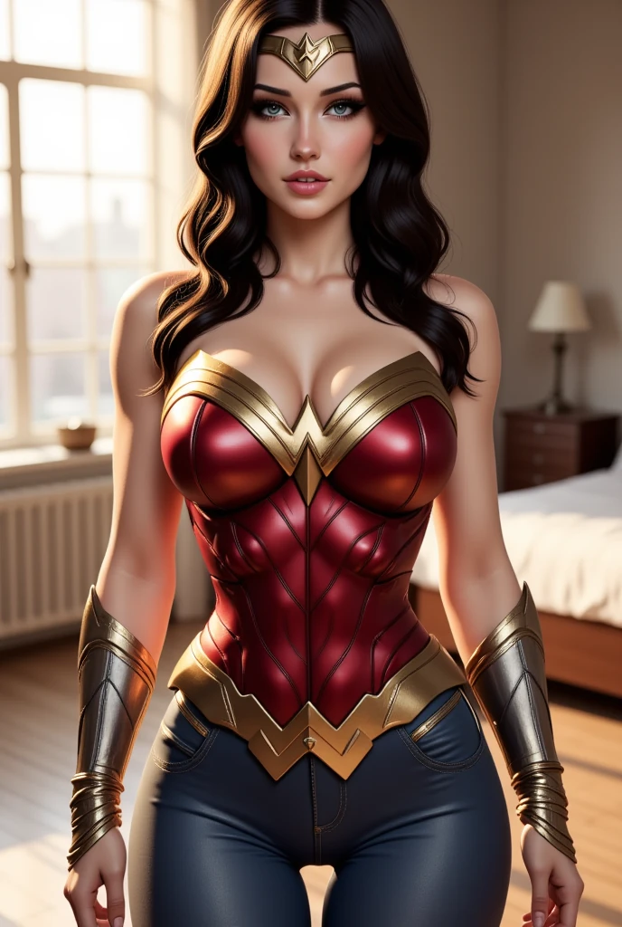 Tall wonder woman,big huge breasts,cleavage,ABS,pov from below