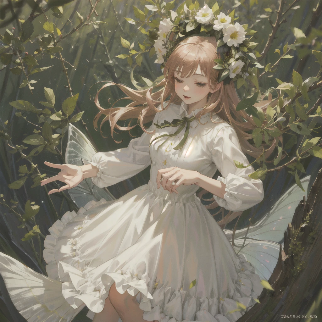  Ultra Realistic Art , ((  Masterpiece ,  best quality, edge quality )),edgFae,Flower Fairy, Fairy with a wreath in her hand  ,Fairy Princess,  drawn in EdgFae style , extremely high resolution detail wearing EdgFae, photograph,  extreme realism , fine texture,  Amazingly Realistic 