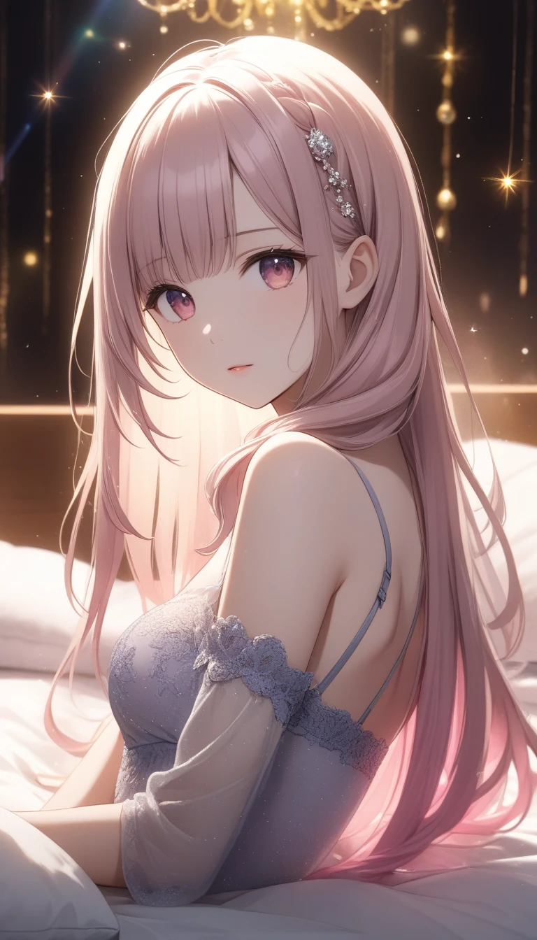 blush, emotional, long hair, underwear, bra, panties, shy,