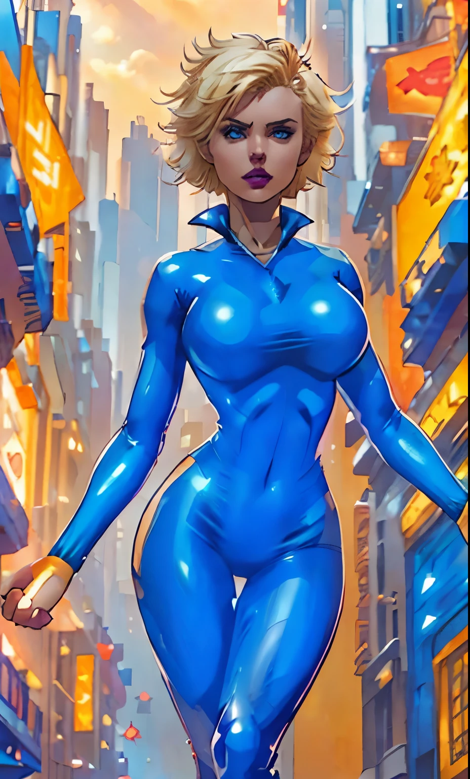 (best quality,4k,8k,highres,masterpiece:1.2),ultra-detailed,(realistic,photorealistic,photo-realistic:1.37),beautiful ((Power girl)),muscular,beautiful detailed eyes,beautiful detailed lips,longeyelashes,dark blond hair cascading down her shoulders,black leather pants,light beige sweater,full body,strong lighting,soft warm colors,blurred background,neutral expression,standing on (((top of a skyscraper))) in a sunlit city in ruins, (cameltoe), ((bound, restrained, kidnapped))