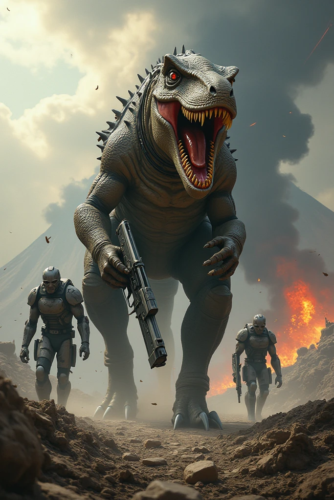 (Professional 3D rendering:1.3) de (Realistic:1.3) in a post-apocalyptic wasteland, The mind-blowing entity of the meat bread Cyborg stands against a -red sky, sua forma uma mistura de metal retorcido e carne grotesca, A symbol of technological corruption. The environment is a barren desert, with cracked earth and shattered remnants of civilization scattered around. The atmosphere is imbued with a sense of dread and hopelessness, as if the world itself was on the verge of collapse. The style is a dramatic digital painting, Usando BO