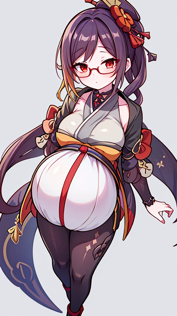 Pregnant Chiori from genshin impact, wearing glasses. Full body