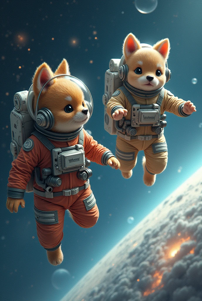 There's a dog in a space suit with planets around him, space dog, astronaut dog, Jen Bartel, dog in space, puppies in outer space, void dog, cute detailed digital art, Beeple and Jeremiah Ketner, planet of dogs, full of rich colors and details, cosmic cataclysm, cute detailed digital art