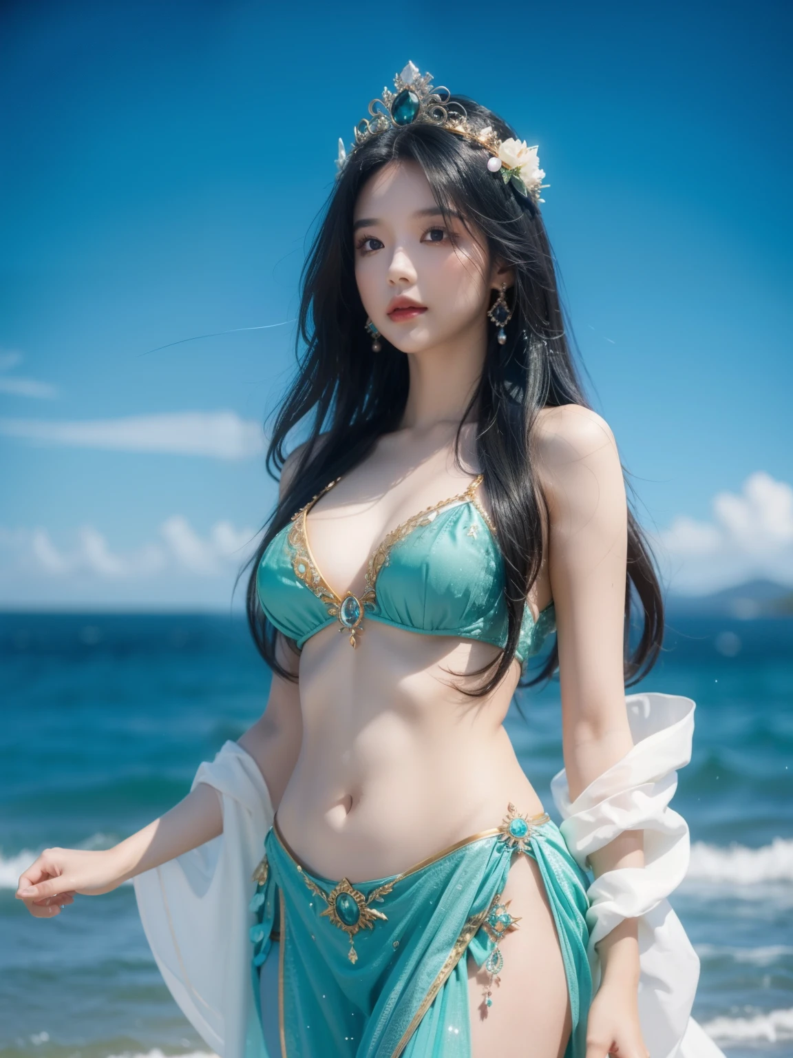 very beautiful girl;
Age: from 18-20 years old;
skin: milk white, rosy and flawless, smooth texture, detail;
hair: yellow red, smooth, floating in the sunlight, detail;
eye: blue, charming, trang điểm high solution, true, long lanh, damp, siêu detail;
mí eye: delicate, Perfect Beauty, detail;
eyebrow: cong, dear, high solution, detail;
face: beautiful like a fairy, holiness, light makeup, Perfect balance, đẹp đến từng detail, tiêu điểm cực kỳ high solution;
nose: xinh, lovely, cao, detail;
cheekbone: prominent, detail;
lip: charming, (bright red lipstick), son bóng lovely, detail;
răng: Beaming smile, Lily-white, detail;
body: full of life, Tighten clothes;
accessory: chain, earring, bracelet, belt;
ngực: big and plump, Raised nipples, Deep chest slit, toning, bó chặt với Bra, damp, detail;
butt: develop, vừa khít underwear;
Bra: mesh fabric, metal thread, shiny;
underwear: colorful, bó sát body, bright red;
Image quality: ((Dark photo:1.1)), ((masterpiece:1.2)), ((Highest quality)), ((not NSFW)), ((8K CG HD)), ((high solution và tương phản:1.1)), ((Super nice graphics)), ((professional)), ((màu sắc detail)), ((colourful)), ((ultrafine)), ((advanced techniques)), ((RAW thật)),((Perfect texture)), ((Perfectly proportioned structure)), ((perfect photo)), ((super sophisticated)), ((face sáng)),((break the immersive perspective));
light: ((color complex)), ((yellow-black rays));
light mặt trời: ((twinkle)), ((chiếu sáng body cô gái));
Girls wear (golden armor), ((dragon scales)) splendid decoration; wear ((long yellow boots)) có trang trí lạ eye; chain, Necklaces and jewelry ((solid gold)); wear earring vàng lớn;
((Full body photo of a girl standing on a majestic warship, luxurious; Hand holding an ancient spear, big and long, mystical, conquer the ocean)), ((foot rub and horny));