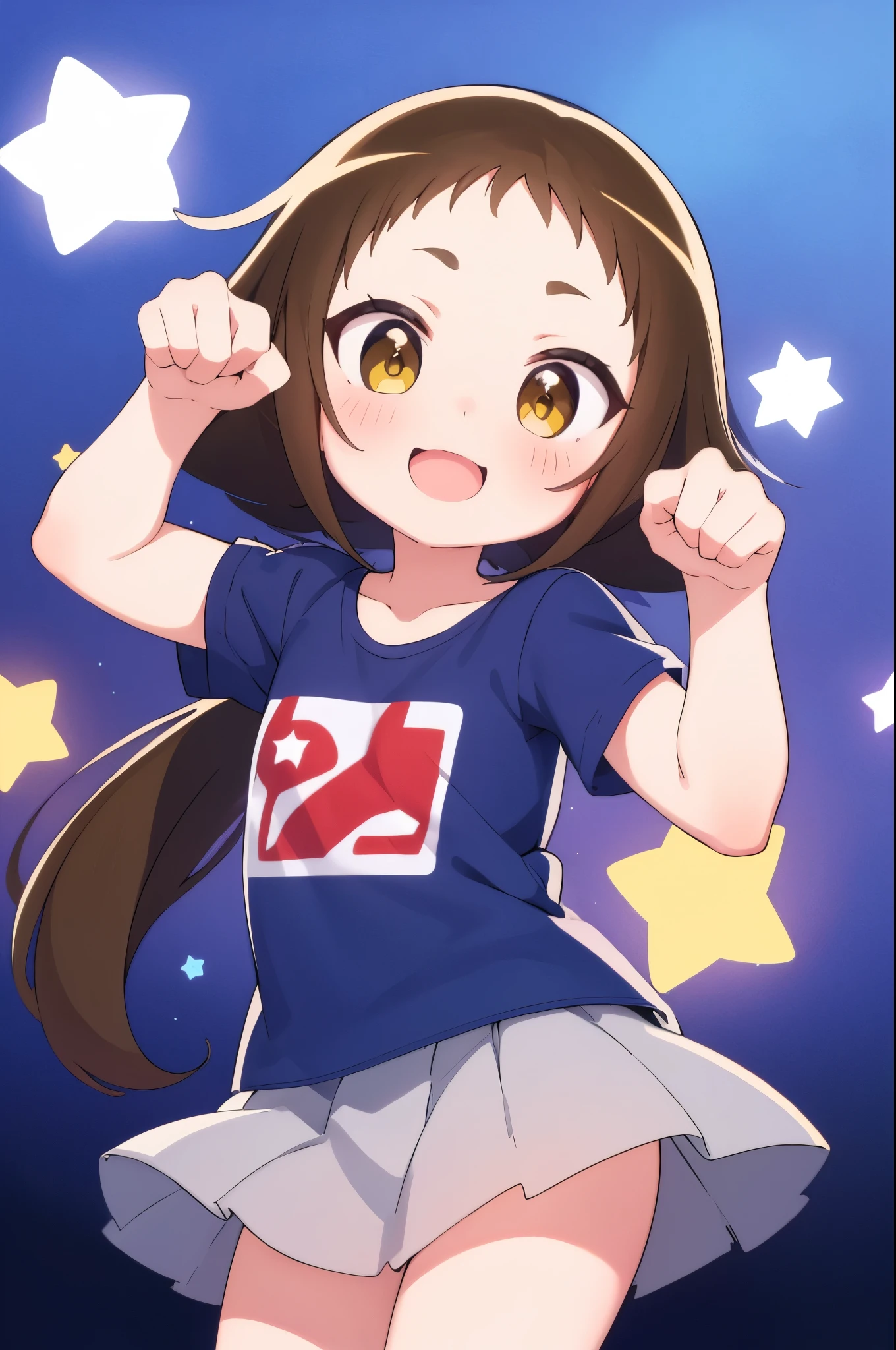 (((((**** face))))),(((((Mimine Mashiro))))),(((((paw pose))))),(((Star pattern background))),(((many spoken heart))),((( ponytail))),((( smaller))),((( embarrassing))),(((((blush))))),((( yellow eyes))),(((((ピンク色のT-Shirts))))),((((( Super Miniskirt ))))),(((((Short sleeve))))),(((((T-Shirts))))),((((( is short))))),((( white skin))), panties visible ,((((( s体型))))),(((((Thighs))))),((((( s))))),( chibi),( best quality),masterpiece, best quality, high definition , Very detailed,ultra  high definition ,One person, I feel the audience ,Detailed costume, skin texture, movie lighting, professional lighting ,((((( s))))), white panties,( flat chested),(a bit),cute,(((smile))),(((Brown Hair))), characters with open mouth ,fang