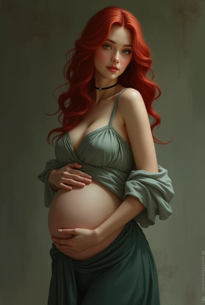 ((Very beautiful girl)), 8k, Young beautiful girl, sexy girl, ((dark red hair)), red long hair, with bangs, complex makeup, ((big breasts)), huge breasts, ((perfect breasts)), ((plump lips)), inflated lips, big lips, ((big expressive black eyes)), big eyes, perfect beautiful girl, jewelry, choker, glitter, ((perfect hands)), pregnant, expecting a baby, pregnant, baby in belly, ((in medical gown)), in medical gown, Background: neon, night, hospital, close-up, lots of detail, neon lighting, contour neon lighting, ((selfie)), close-up, first person, sex, lust,