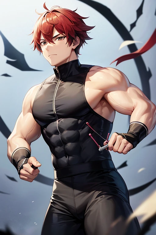 Red-haired short-haired　Background white　Handsome man
one person　distribution　ember　anime style cigarette　Facing the front