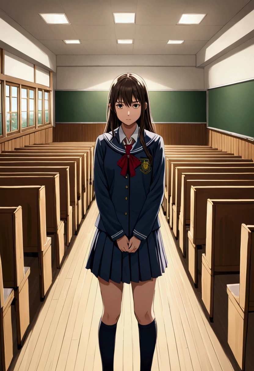 (((Under the skirt))), (12 years old), concept, Peeing, myself Peeing, Wet, Wet, having to Pee, having to Pee, having Pee stains, there is a Pee stain on a black pleated skirt, Ashina Ashida, One Girl, ((((Crying face)))), (Black Sailor Suit), Big pink hair ribbon, Pee, Pee漏らして, Wet, Wet self, Long Bangs, Black Hair, Embarrassing, blush, Brown Loafers, (((I was standing in line with many other freshmen at the church during my junior high school entrance ceremony..))), (Navy blue sailor suit), White socks, Black Hair, (Pull up your skirt with your hands), (Wearing a white cotton diaper),