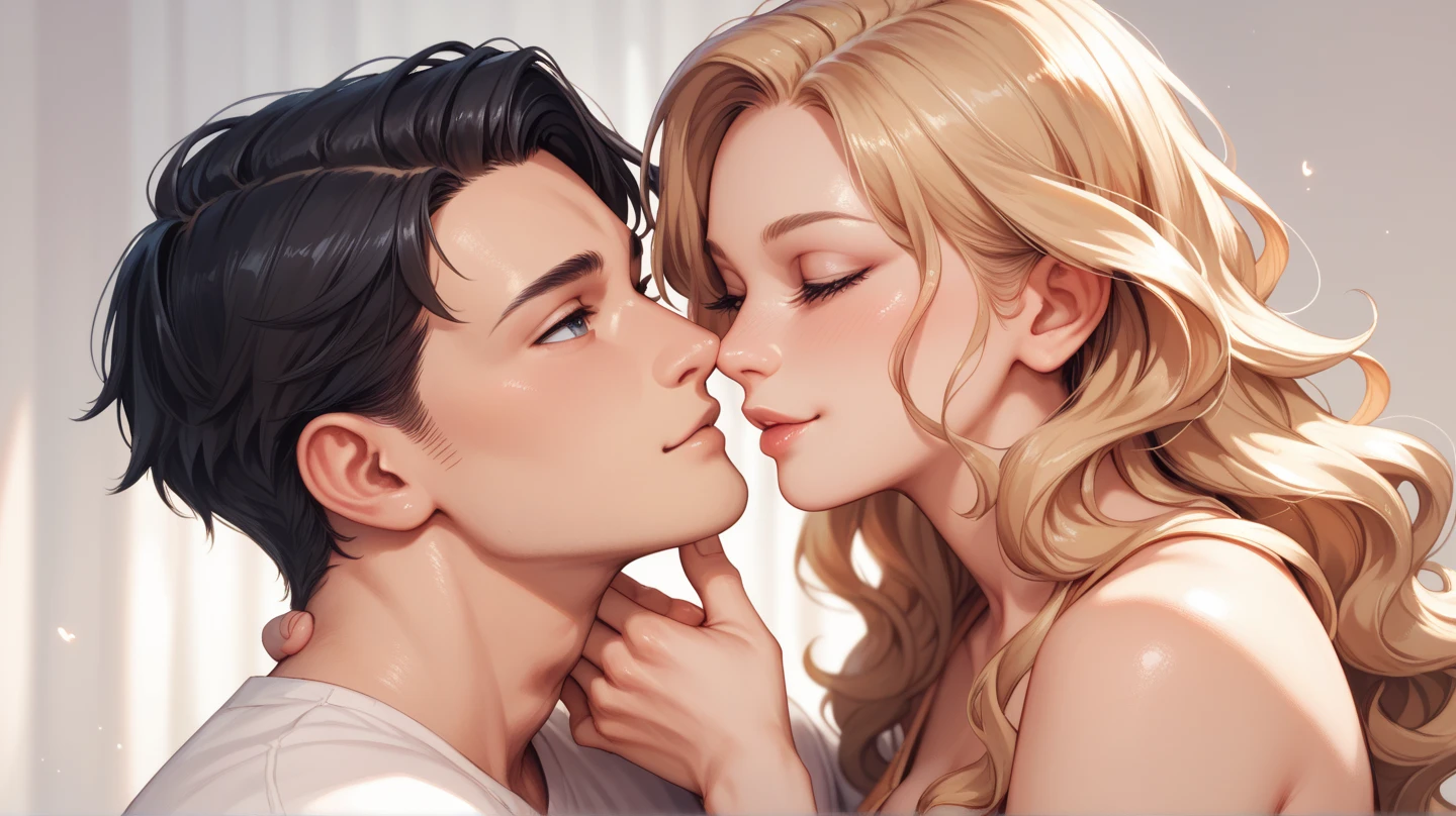 , score_9, score_8_up, score_7_up,  duo, couple, penis nose,  1boy,  smile, portrait , balls,  flaccid, large penis, 1girl, flaccid, small penis, kissing,   outdoors, side by side