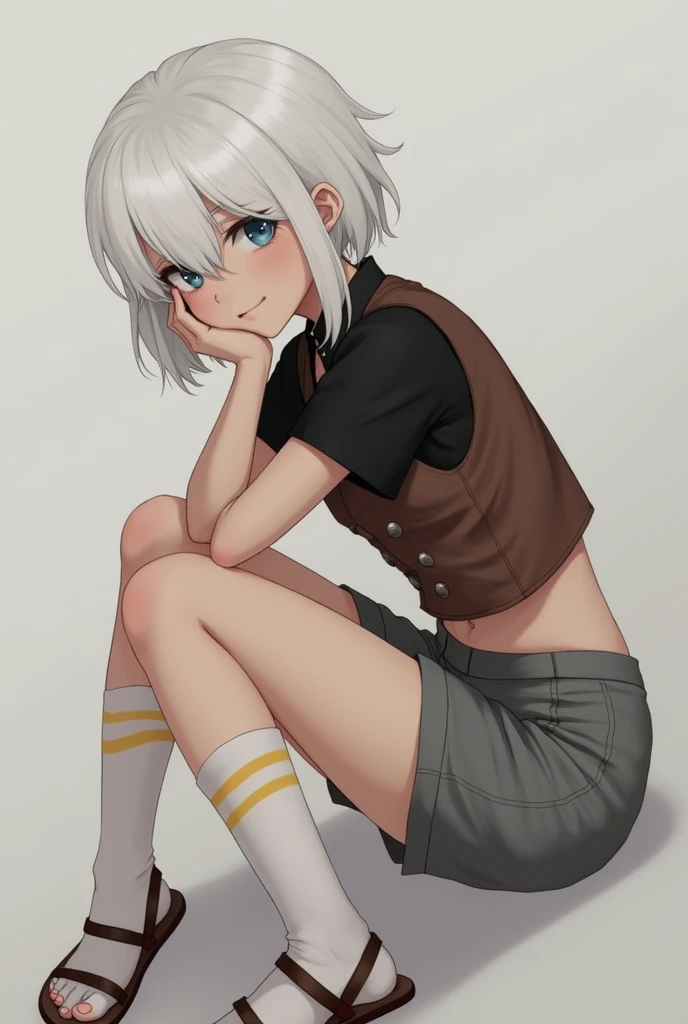 masculine hair, SHOTA, 1boy, FEMBOY, MEN, BOY, (masterpiece), best quality, expressive eyes, perfect face, small body, blush, huge ass, short hair, medium length boy's white hair, white cat ears, black stockings, black thigh high stockings, black pullover, light blue eyes, white little angel wings, black small briefs, lump between legs, head on, black pullover, fluffy hair, flat chest, medium length hair, black choker, hair clip color pink, even bangs, very short hair, HAIR COLOR WHITE, gender male, hair boy, flat chest, white hair, boy hair, boy's white disheveled hair, 1boy, dark gray sneakers, waist-length shirt, main character male, huge ass, black pullover, white cat ears, huge ass, giant thighs, white cat ears, fitted pullover, black panties, only black clothes, hole between the thighs, tight long stockings, erection, circular ass, Small waist, small curves, big butt, underpants smaller than the ass, short pullover, tight clothes, boy, men, big fat thighs, aesthetic, round big thighs, little angel wings, cute light blue eyes, black pullover, very light skin, highly detailed, ass and thighs bigger than body, black socks, BOY, child. kid, MEN, male character, 1 character, 1 person, tiny curves, tiny hips, giant thighs, corean hair, perfect bangs with the left part uncovered, very flat chest, cute huge thighs