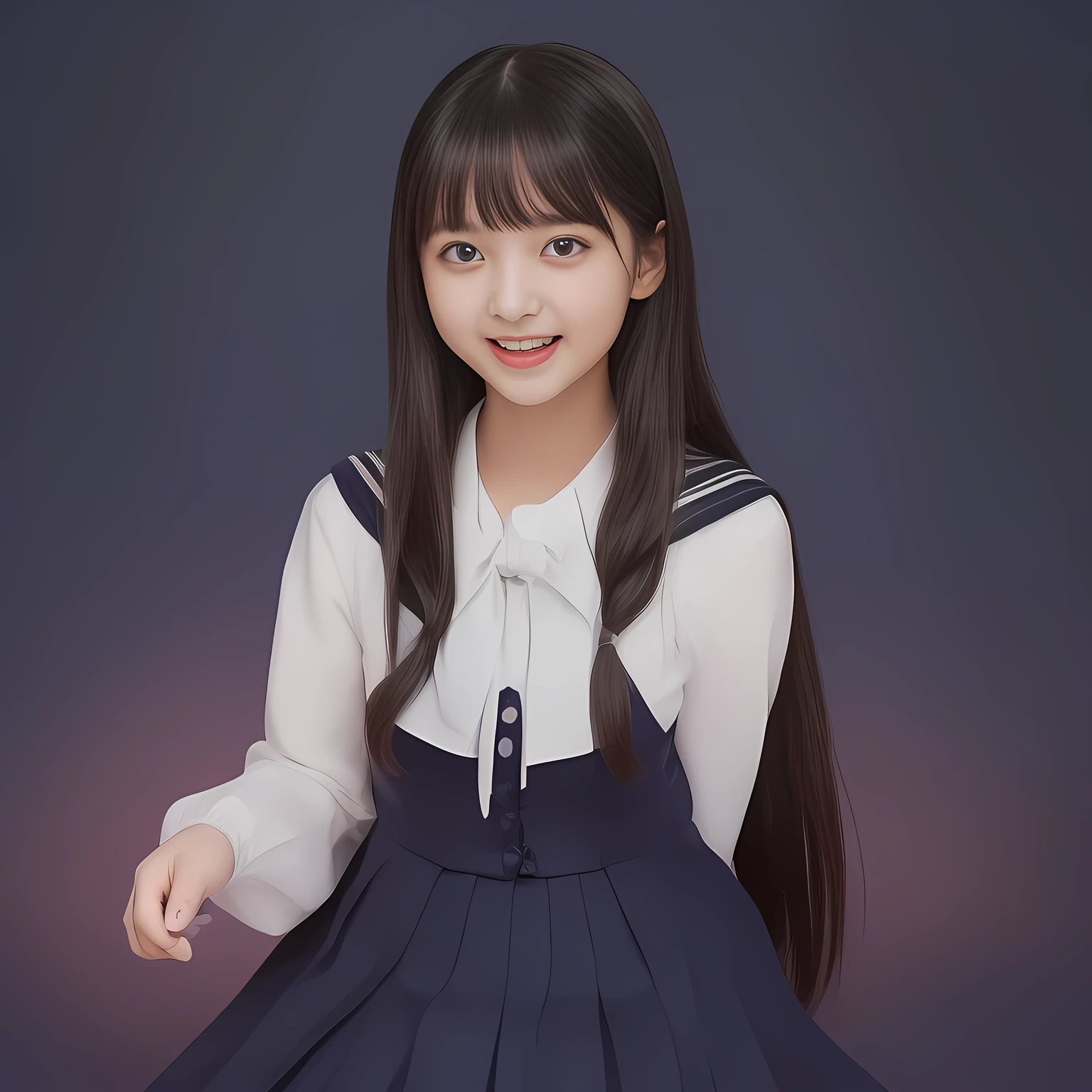 (Highest quality, masterpiece:1.2), Highest quality, High resolution, 1080P, 8k, (Two **** Japanese slender 清楚美少女アイドル are seated and give strong subliminal sexual invitation and temptation, undressing navy uniform, cute skirt with beautiful knees, looking at the viewer, can't stop showing cute smile open mouth because of feeling the viewer too ridiculous, very white-white face, very proud of her long straight black hair, using face-whitening cosmetics, **** 美少女's eyes, Small pupils, laughing giggling most open mouth, too expensive navy sailor-styled school uniform, well-straitened super-long well-trimmed long hair, evenly neatly trimmed girly cute bangs: 1.5), (Laughing blushed cheeks with dimples), (Well-balanced, impressive, very intelligent, double-eyelids, black shining large eyes of **** 美少女 with detailed: 1.5), ((Beautiful well-figured glossy opened laughing lips: 1.2)), (mature breast), (The viewer is forced to madly kiss her breast ribbon), (Very beautiful, super-glossy, cute neat black amazingly long hair, straight well-done long hair-style: 1.3), (plain blue background: 1.6), (((Completely balanced beautiful big cool eyes: 1.3))), (eyes, face and hair are especially beautifully detailed and beautifully drawn: 1.5), (She makes the viewer drink her love ribbon: 1.2), (the viewer become crazy and can't stop bursting and running every liquid to 清楚美少女, 美少女 is surprised : 1.7), (School uniform, too-cute slender 13歳 super-long-hair Japanese 美少女 idol twins are laughing at me and unties the breast button and make the viewer drink it: 2.0), (Super long hair super-beautiful 美少女 super-cute face navy-sailor-suit school-uniform pretty slender 美少女 of 美少女 photo magazine in the 1990s: 2.0), (Inevitable subliminal invitation and temptation force the viewer fall into eternal deep deep unreal pleasure of 清楚美少女ハーレム地獄: 2.0)