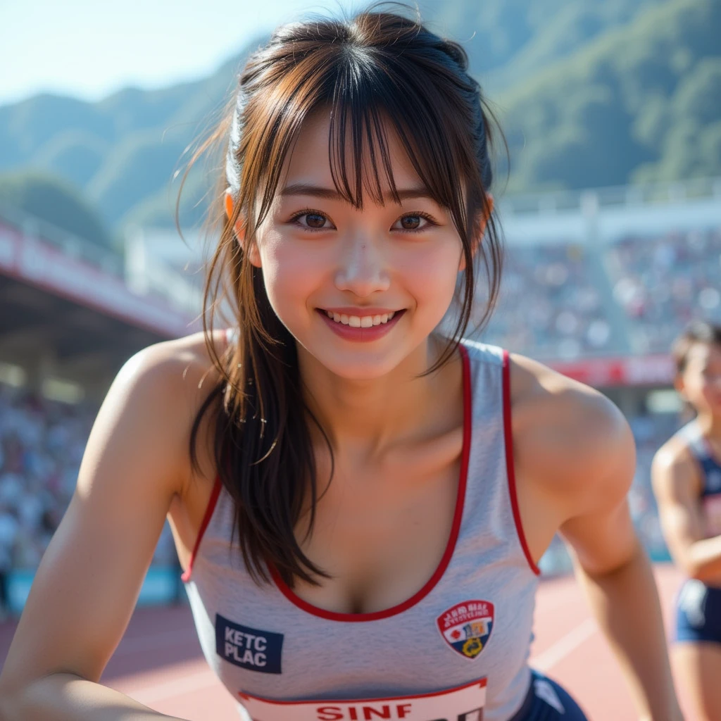 (((full bodyesbian)))、((Track & Field Athletes Women))、1 Beautiful Girl、Wet uniform、Heavy rain、(((1人)))、((Short-cut hairstyles))、Competition uniforms、((stadium))、Transcendent cute、A slight smil、Beautiful breasts、full bodyesbian、hairarmpits、athletic field、((Outstanding style))、((Healthy body))、 、Women in Japan、Photorealsitic、Beautiful detailed eyes、Hyper-Realism、highcontrast、Ultra HD、realistic skin textures、Top image quality、top-quality、超A high resolution、Fine details、Very meticulously