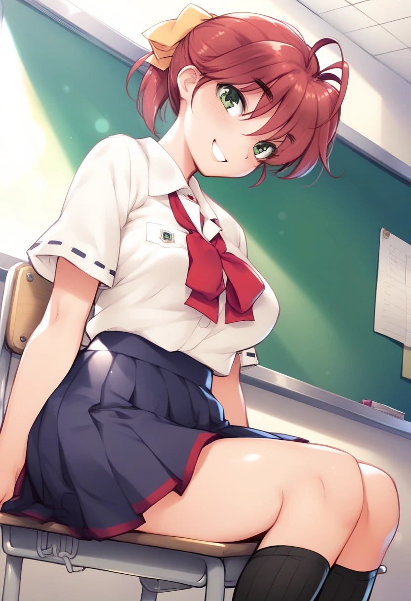 NSFW,1girl in,standing,(put a forefinger on the mouth),(Portrait),face Focus/close up,Looking at Viewer,Tomomi_Xijing, bow ribbon, Short hair, School uniform,red school uniform,Winter clothes,Long sleeves,red Long skirt,classroom,Panties,Perfect Lighting,(brighten the subject),(underwear:1.2),1girl in,, up skirt,Best Quality,Skirt lift,,Smile,blush,megami magazine,anime screen cap,Flat color,cel shading,oily skin,((tucking up the skirt)),Panties,short torso,Show off panties,pantyshot,up skirt,