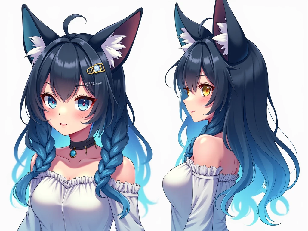 Solo, score_9,score_8_up,score_7_up, kemono style, a young nerdy Anthro furry wolf woman, wolf snout, white furry body, tall, long black messy hair, black hair, hair in a pony tail, hair covering one eye, white wolf tail, blue eyes, white wolf ears, white wolf tail, small breasts, naked, close up, portrait, pouting, side view