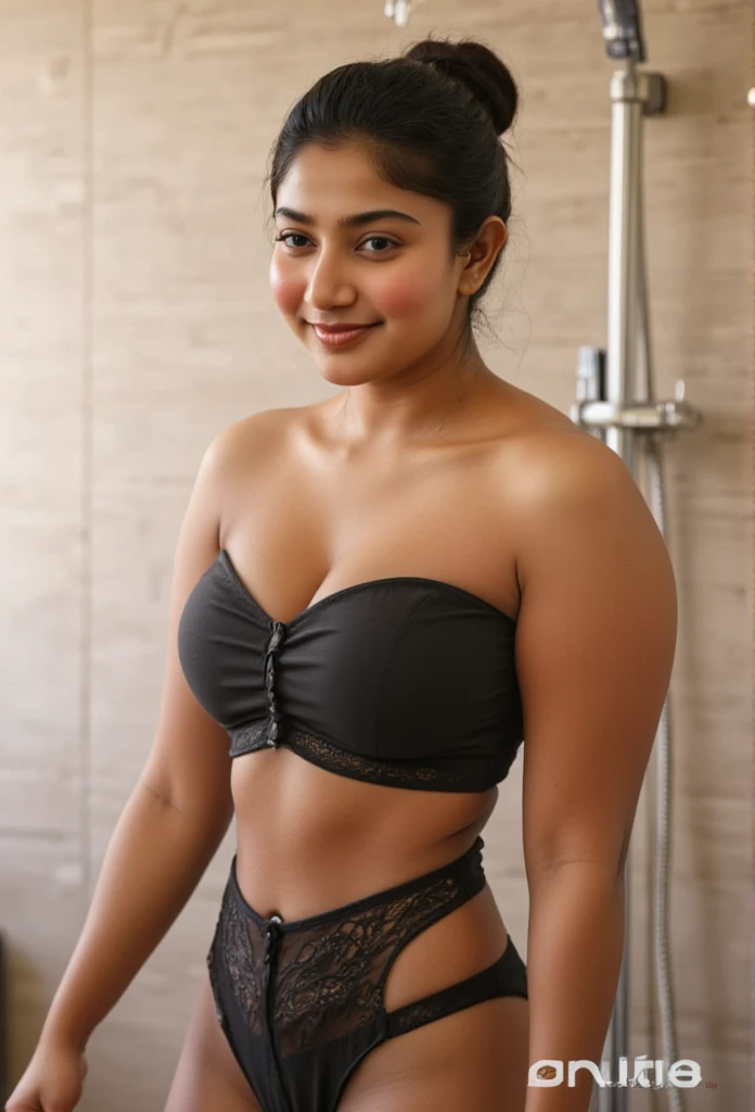 indian girl of age 21 in skin color sport bra of size 34C. the girl is white in shade and little chubby body with saggy . hight 5.5 black short hair , a bit v shaped face, body shape rectangle