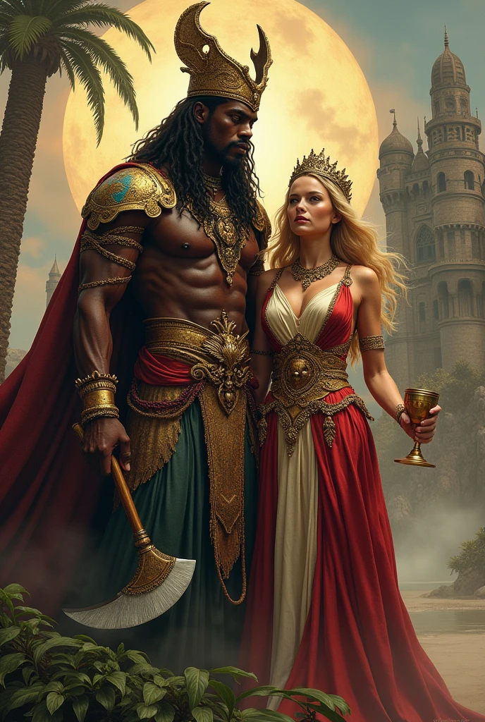 One Handsome short-haired barbarian Chad hugging three beautiful bitches tackling him and touching him, dressed like Greek gods, perfect bodies, women: long flowing hair, flowers in hair, seductive, ornate materials, golden hour, , jewelry, 8k photography, raytracing, photorealistic, masterpiece, in love, grins, perfect faces, Flirtatious, setting: a castle, harem, watercolor