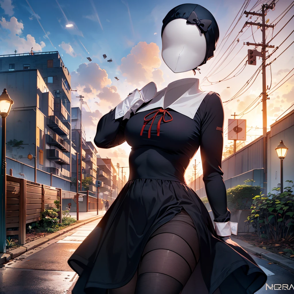 (invisible, no humans, headless, handless, faceless:1.5), masterpiece, best quality, highres, chika1, fujiwara chika, school uniform, black bow, black dress, red ribbon, long sleeves, blunt bangs, neck ribbon, collared dress,cowboy shot, standing, in Night city, (close-up to breasts), (8k, RAW photo, best quality, masterpiece:1.2), (realistic, photo-realistic:1.37), photon mapping, radiosity, ((Hasselblad photography)), physically-based rendering