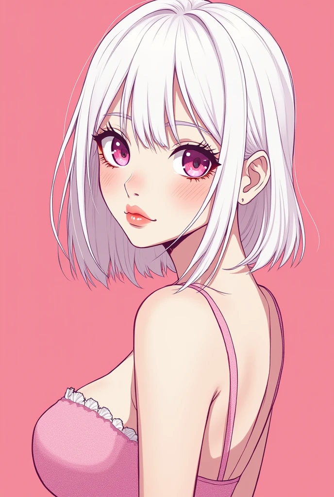 ((best quality)), ((masterpiece)), (detailed), 1girl, topless, white hair, short hair, pink eyes,