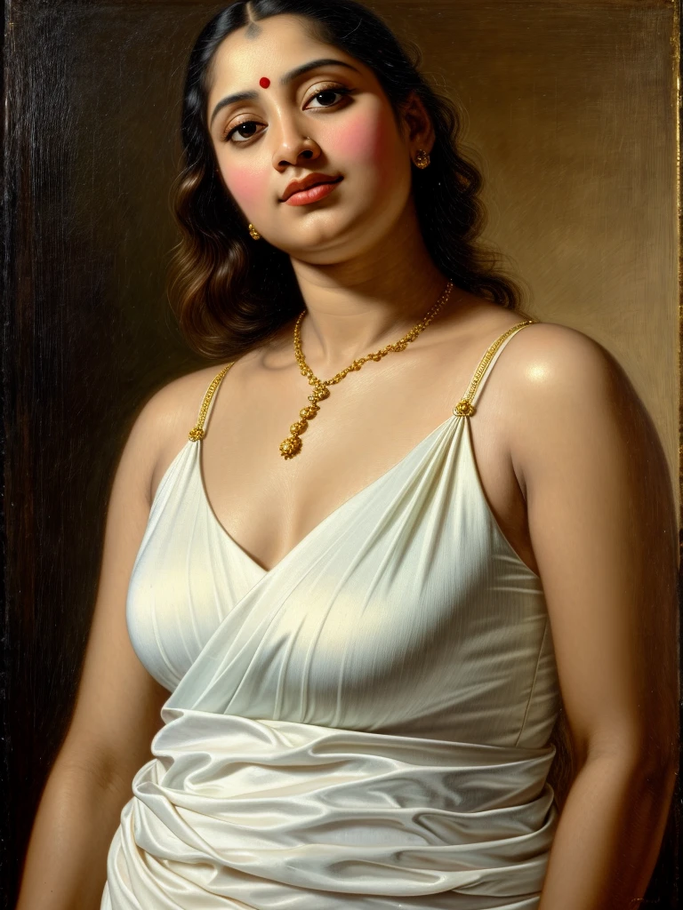 ultra realistic oil painting of 36 years old Deepika Padukone, wearing Satin loincloth, Godess of Lust by Raja Ravi Varma, detailed cleavage, ((on the terrace of her palace with Small Golden Retriever Dog)), beautiful lush, plume, white Swan, MiLF body, pomegranate fruits in bowl, with ancient Indian landscape in the background, intricate, highly detailed, ((Perfectly detailed face and eyes)), oil on canvas, portrait painting by greg rutkowski, Dramatic portrait, perfectly drawn fingers, perfectly drawn arm, perfect anatomy, 4k UHD Portrait,