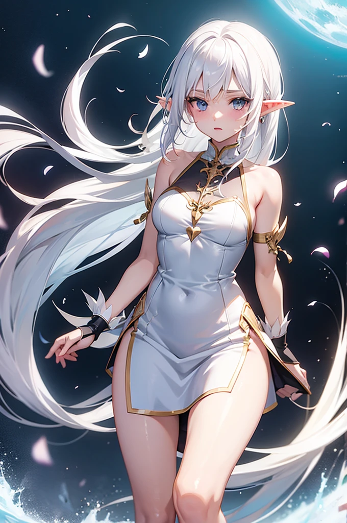 , anime goddess, 1 Alluring anime girl, anime monster girl, white haired deity, Short tight dress, Dwarf queen, beautiful alluring anime woman, Beautiful elegant dwarf queen, fox girl , gothic maiden anime girl,| Medieval green eyes