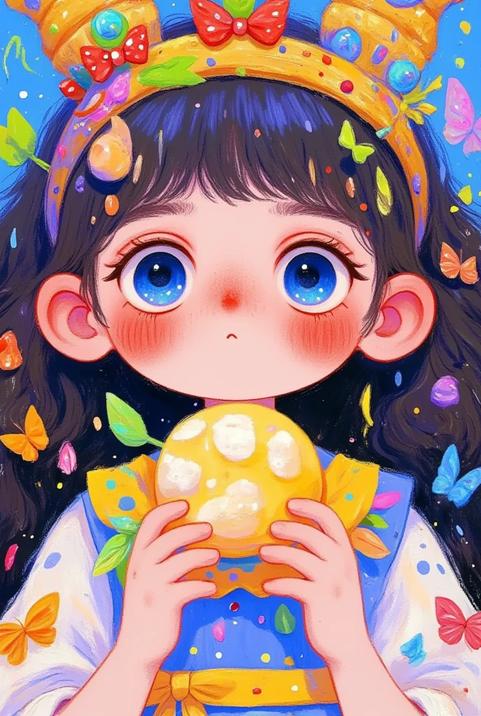 There is a picture of a girl wearing a flower crown on her head, Lovely art style, 可爱的数字艺术,  lovely detailed digital art ,   lovely detailed artwork ,   hand drawn cartoon art style  ,  cute cartoon character ,  lovely artwork ,  Lovely illustrations , Cute digital painting, Lovely portrait,  A beautiful illustration  ,  adorable characters out of the box,  High quality character design , Cartoon cute 