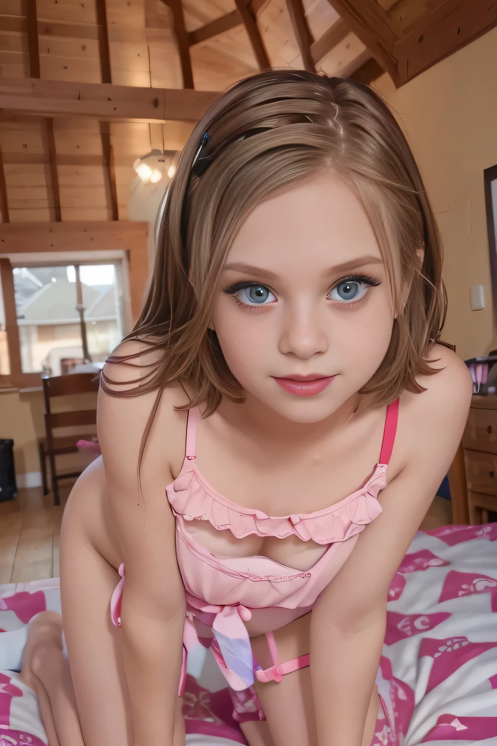 Cute, twink, dark blonde hair, teen, teenager, crop top, whore house, blue eyes, short hair, messy hair, matthew grey gubler as a girl, surprised expression, busty, huge soft breasts, thin, feminine body, bmb-fc, ch0l4m4k3up, lipliner, eyeliner, red lipstick/lipstick, lolicon young teen with , ish appearance and mischievous smile, nude, no clothes, pink pussy, open your legh, full body 