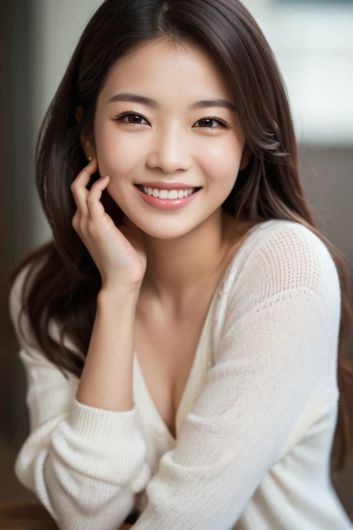 Japanese ),((beautiful girl)),cleavage,An expression that imagines something pleasant:1.2,(perfect body beauty:1.2),((perfect body)),(shy smile),beautiful teeth,