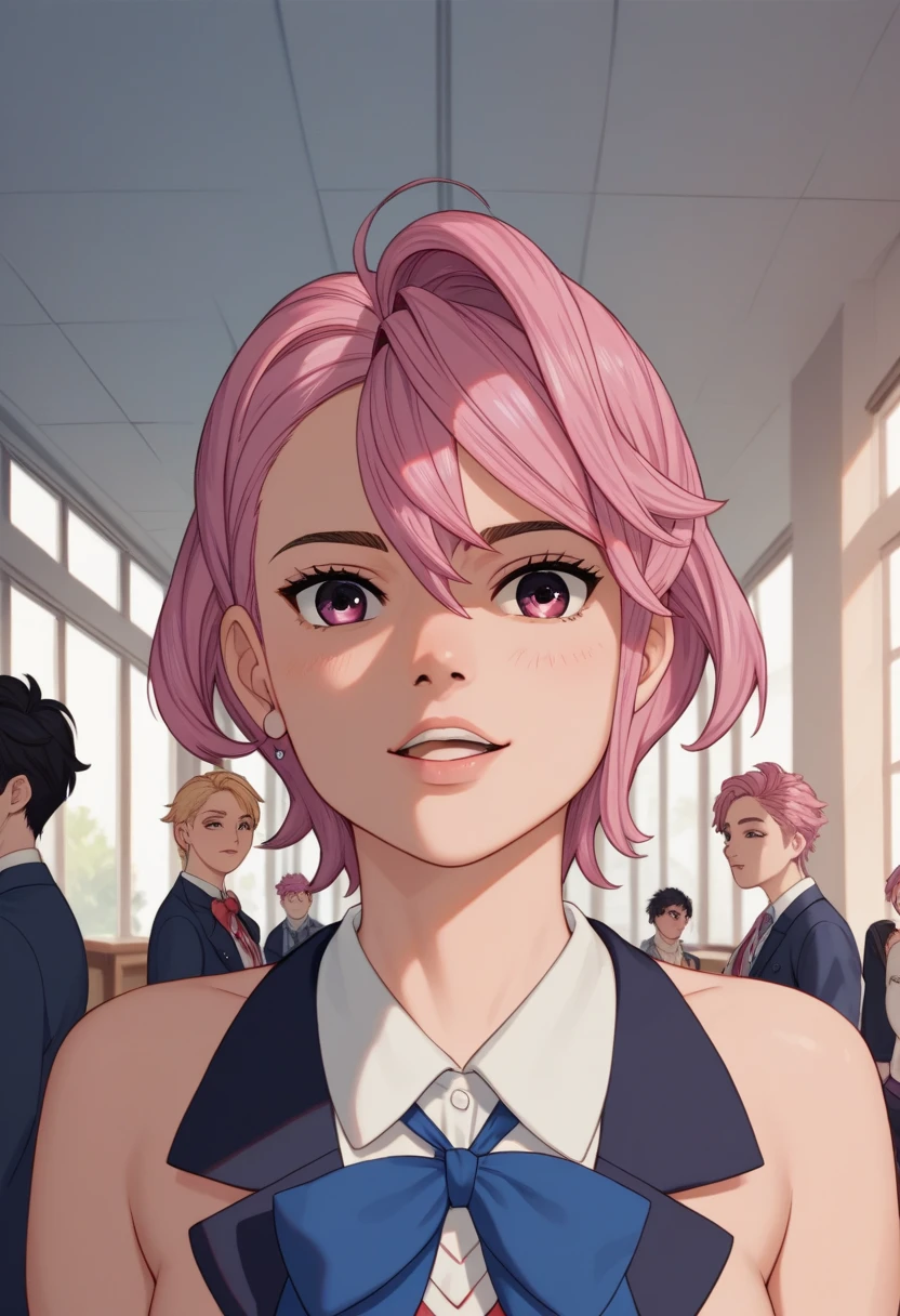 Airade Dandadan,  short pink hair , student, abergonzada