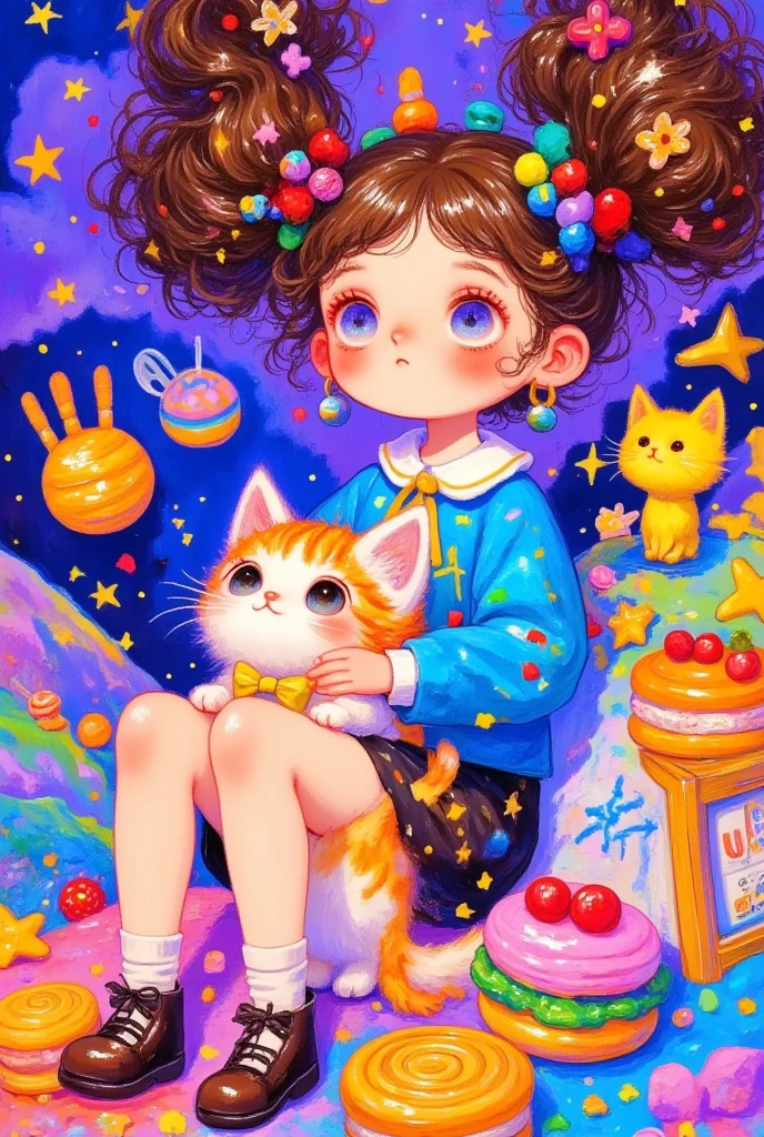  There is a girl holding a cat and a cat toy,  Pixel Art  by Kubisi art,  pixiv Contest Winner ,  Pixel Art , Lovely art style,  Colourful  illustration,  Colourful l illustration, cute  Colourful  adorable, Lo-Fi Girl,  Digital Art.  Colourful  comic,   hand drawn cartoon art style  ,  Lovely illustrations , catgirl, pixiv style,  lovely artwork ,  Colourful ]”