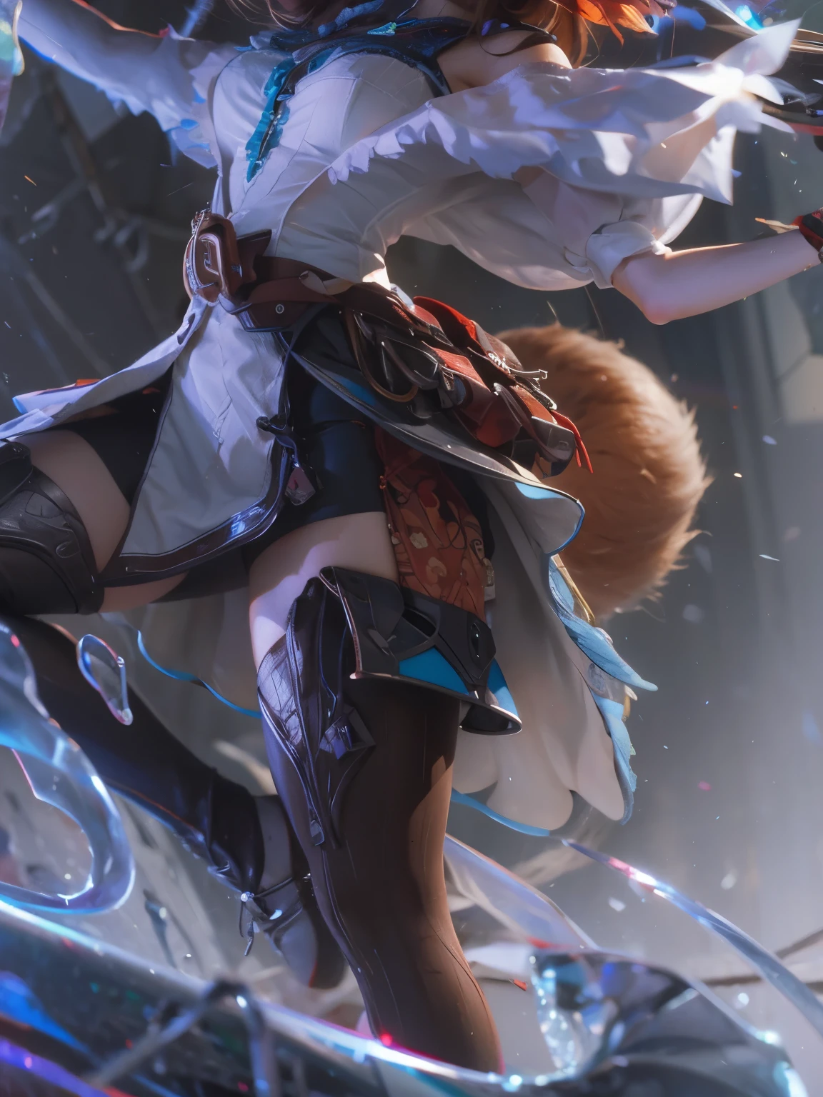 Image of an Araped woman in costume standing in front of a stream of water, from the azur lane videogame, Casting Spells Pose, Trending in PXIV, Final Fantasy 14 style, happy!!!, From NCSoft, Photos rendered in 8K octa, Larafel, from bravely default ii, battle pose, official artwork, sparks, Malfunctioning robots