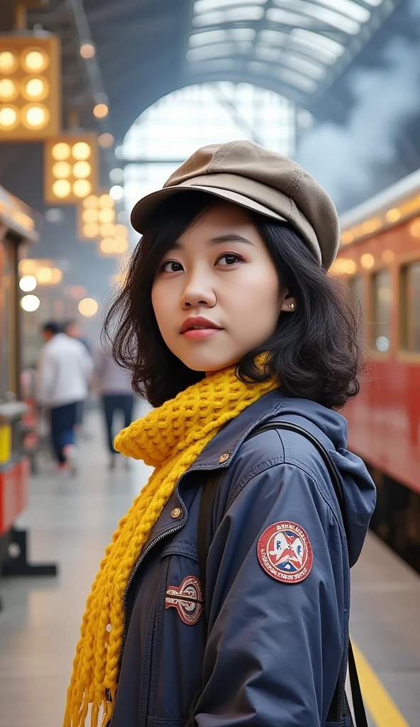 1 Korea girl, aviator hat , solo, steam punk, train station, , steam, smoke, masterpiece, highly detailed,HDR,8k resolution, best quality, detail eyes, detail nose, detail lips, illustration style,
pop art,