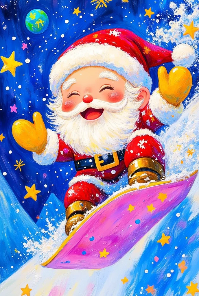 painting of Santa Claus claus on a snowboard in the snow, Bencho Obreshkov , tumblr, Arts and Crafts, Santa Claus claus, Santa Claus clause, Santa Claus, Amazing, Traditional Art, Added details, illustration!,  is just a joke , rob mcnaughton, 🕹️ 😎 🔫 🤖 🚬, artwork, official artwork