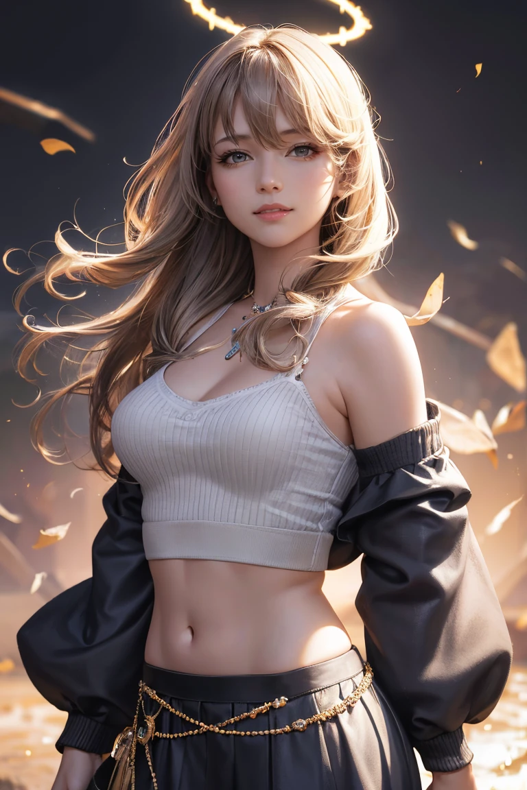 Full body photo, 1woman, jem wolfie, sexy slut, slutty thick curvy body, small breast, loose-fitting crop top and skirt, long blonde hair, pastel color scheme