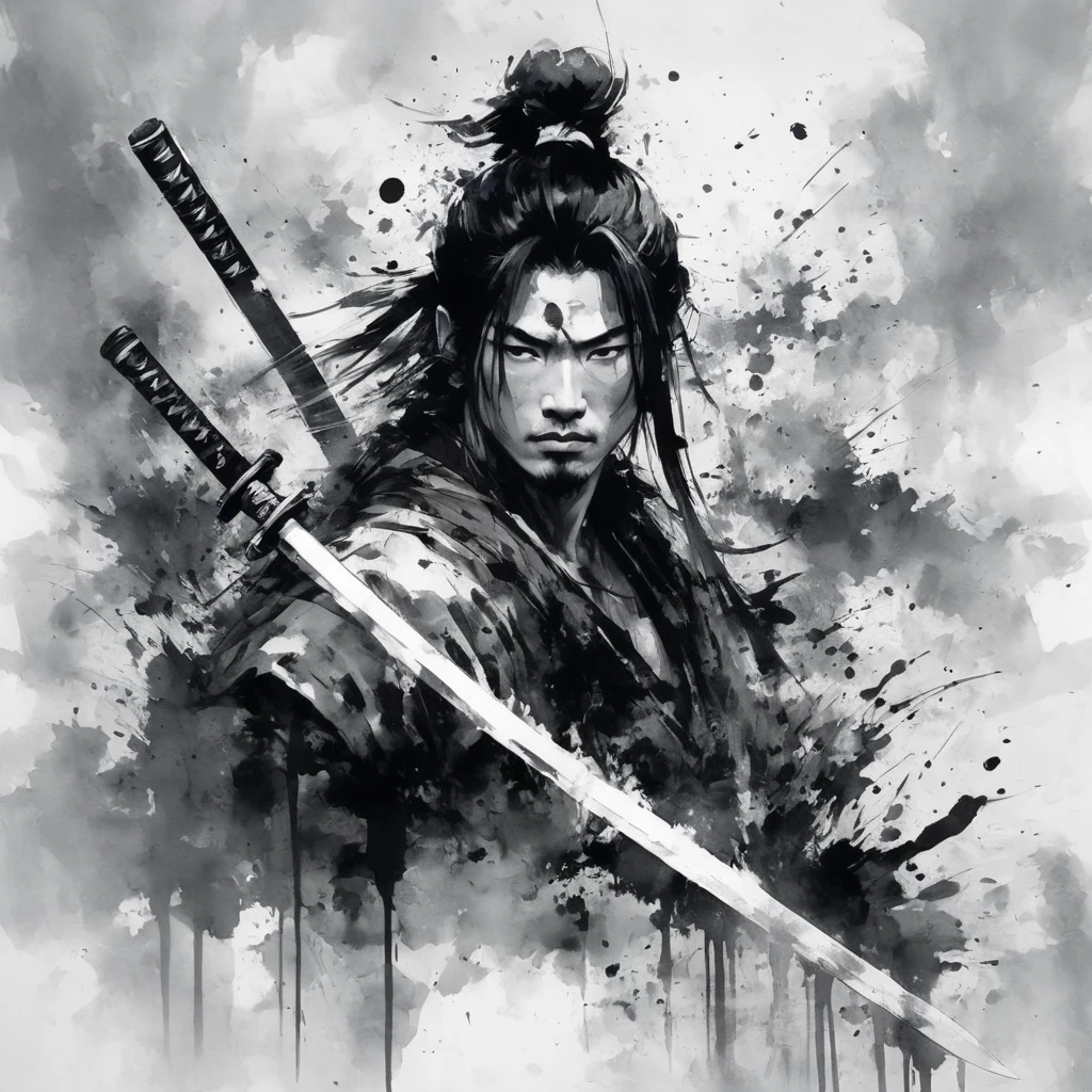 Black and white painting,Ink Painting,Bloodの飛沫,(Blood:1.2),(Seppuku),Warrior,Mamba Hair,detailed beautiful face,Beard,(samurai armor,Detailed Armor),(backlighting:1.3),(from below:1.2),(full body:1.1),