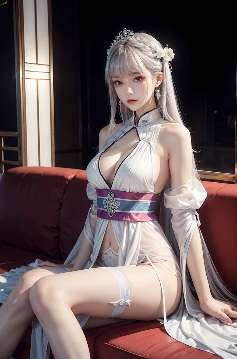 (8k,Realistic　RAW Photos　Highest quality;1.4) 1woman) 美しいSilver Hairの女神　(Lively Faces)　(Tabletop, Highest quality, Realisticです, High resolution, :1.3), closeショット, Sharp focus, 1 カールしたSilver Hairのwoman, ヨーロッパ系woman, Hot Model, abdomen, Very detailed eyes with golden pupils, Realistic skin, Slim figure, Perfect body, Very large breastsには谷間がある, Very Fine Hair, Delicate and sexy face, sensory gas, Glossy Lips, ((She wears a beautiful black and gold outfit with a black skirt and gold embroidery。.,Wear a pendant)), Outdoor, ((Realistic, 超Realistic, realism, Realistic詳細))　Beautiful expression　charm　(Realistic Skin)　超High resolution　超Realistic　Advanced Details　grassland, Flowers and beautiful mountains in the distance々々,Purple Earrings,Split Avemar Paladin,woman,超Realisticな肌,smile,close,Top View,Rich colors, Backlight, Cinema Lighting, Film Grain, 50mm lens, Nikon D850,超High resolution,Ultra-realistic,Compensate,Super sexy,Silver Hair,Very large breasts,Grace,Sexy pose,