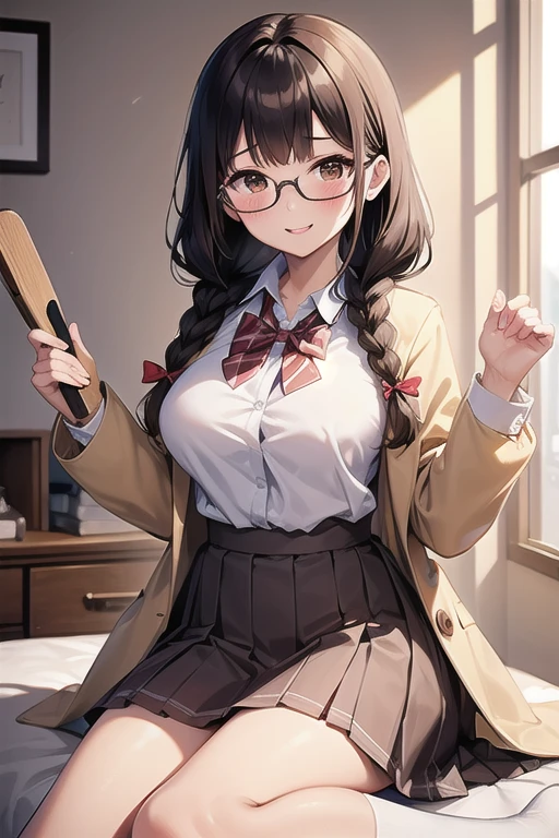 Very detailed、(8k, RAW Photos, highest quality, masterpiece:1.2), (Very detailed 8k wallpaper),shape、Professional Lighting,Sharp focus, Written boundary depth、
Browsing Caution、Clear Eyes、Perfect Anatomy、With a girl、12 years old、Black Hair、Big Breasts、(blush:1.5)、、(Light pink cardigan:1.2)、White collar shirt、bow tie 、Tartan check micro mini skirt、、、,、imminent kiss,Thighs、