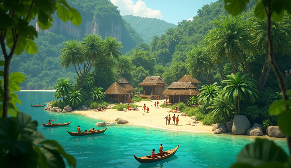 Des voiliers traditionnel Maya sont accosté a une plateforme moderne en bambou flottante sur le lac atitlan au loin d autres voiler font la course