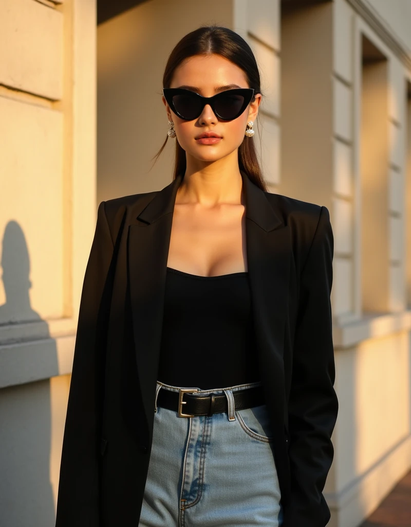 Um homem vestido com um sobretudo preto, sunglasses, apontando pistola para a camera, foto em preto e branco,
