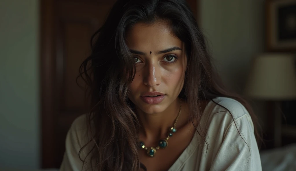  No makeup, Rashmika mandanna, ((free uncombed hair)),((selfie style)), closeup, ((tall body)),(( looking at viewer)),((big cheeks)),30 year old woman,1woman,solo,medium breasts,(fleshy face),long hair,cleavage,navel,midriff,( bedroom) ,((tshirt)),
best quality,an extremely delicate and beautiful,CG,unity,8k wallpaper,Amazing,finely detail,extremely detailed CG unity 8k wallpaper,incredibly absurdres,huge filesize,ultra-detailed,highres,extremely detailed,beautiful detailed girl,realistic,broad fleshy body, ((perfect eyes nd eyebrow))
