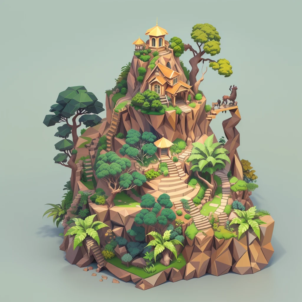  An isometrically complete tiny world，jungle景观, several animals inside , 3d rendering style, jungle环境,  isometric 3D fantasy island , 3d Low Polygon Rendering, 3 d Low Polygon Rendering,  stylized 3D rendering , jungle环境,  low polygon 3D rendering , Low Polygon Rendering,  isometric projection of a small island in the sky , a Low Polygon Rendering, jungle景观,((masterpiece,  better quality)),3D Rendering，Miniature Landscape，lowpoly,Ultra HD 8K, clearly focuses , Very Detailed ,Professional lighting,Color details，jungle， Amazon rainforest ，vine，rhino,monkey， rainforest plants ， stone ，vine，Clean background