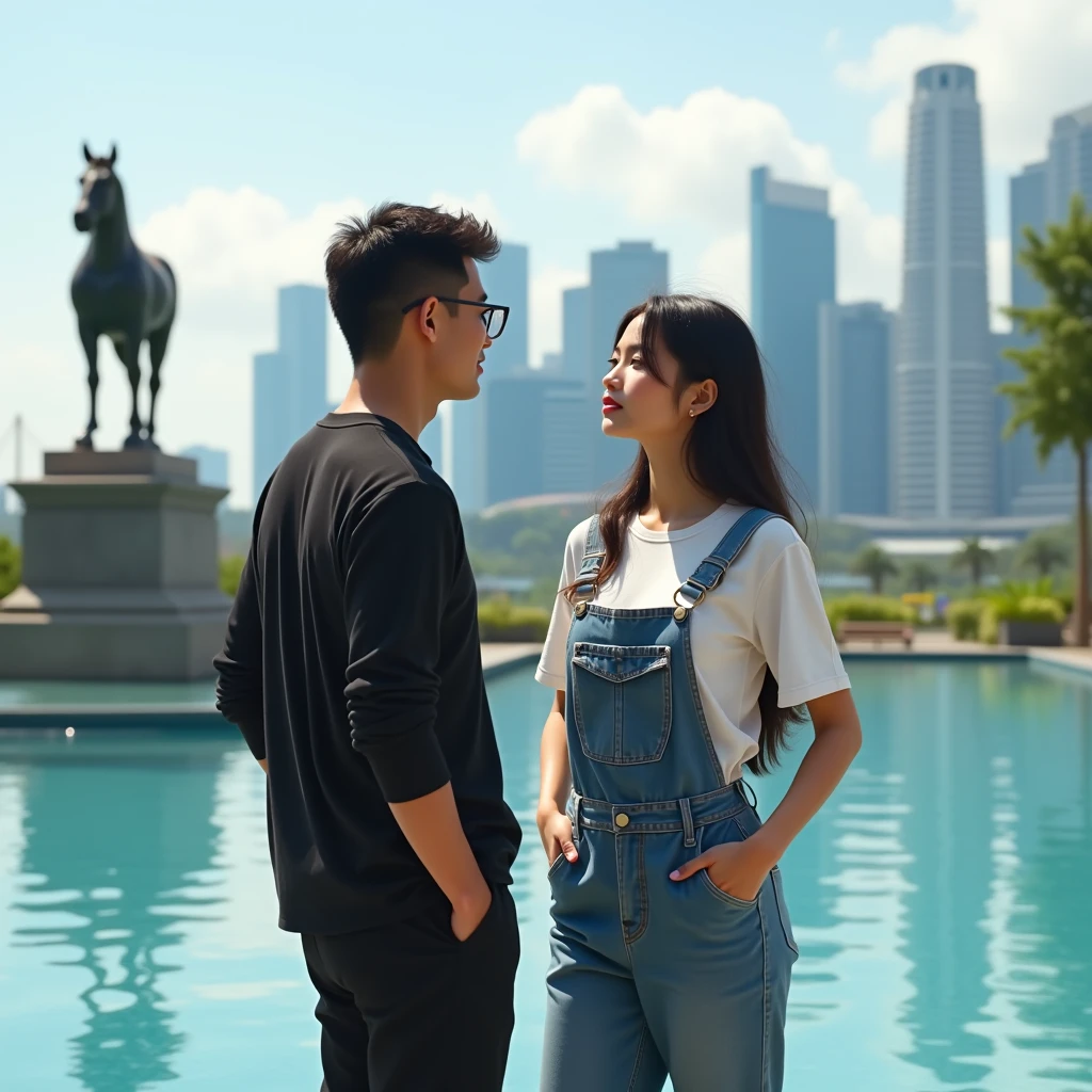 there are two people standing on a pier near the water, in a city, shot with iphone 1 0, in the background, in background, couple, taken at golden hour, with a city in the background, with towers, near a jetty, 📷 mungojerrie and rumpleteazer, private moment, candid photo, candid picture, during sunset, jakarta