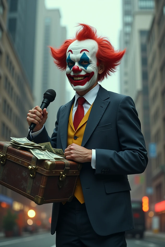 masterpiece, best quality, extremely detailed, hyperrealistic, photorealistic, a cool 40s man, ultra detailed face, clown makeup, blue long hair:1.1, 