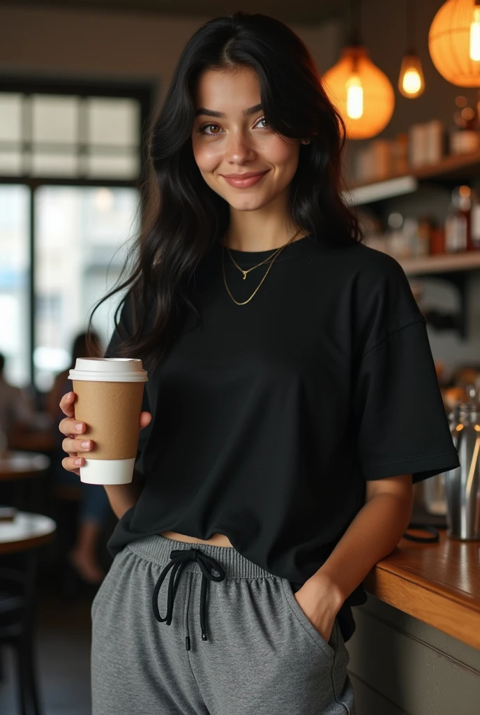 1 naked girl, very small breasts (firm and full), drinking_straw, full red hair, short curly hair, beautiful black eyebrows, black eyes, detailed eyes, solo, disposable_cup, bubble_tea, cup, drink, bubble_tea_challenge, photo_\(medium\), brown_eyes, looking_appearance, bob_cut, drink, full body view, nude, hat, brown leather backpack